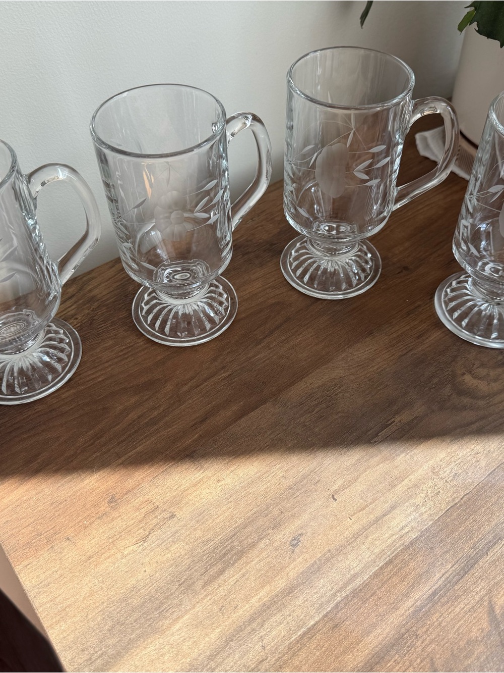Princess House Clear Etched Glass Footed Mugs Set